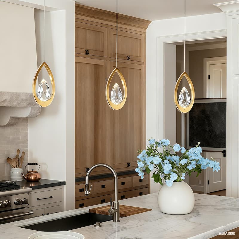 Modern LED Crystal 1-Light Gold Pendant Light Hollow-carved Design for Kitchen Island - 5.5" W x 11" H x 1.7" D