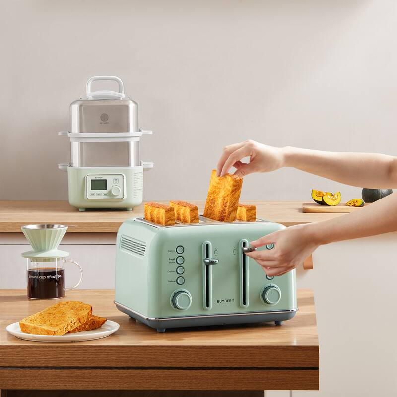 BUYDEEM 4-Slice Stainless Steel Toaster with Extra Wide Slots,7-Shade Settings