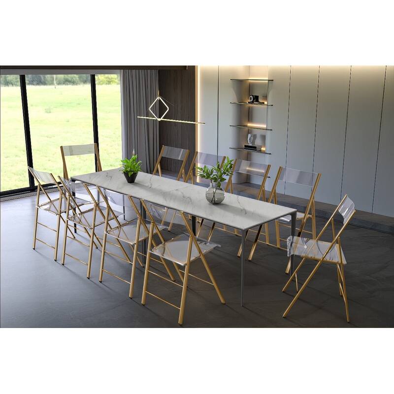 Menno Modern Acrylic Folding Dining Chair in Stainless Steel Frame with Rubber Pads, Brushed Finish, Fully Assembled (Set of 2)