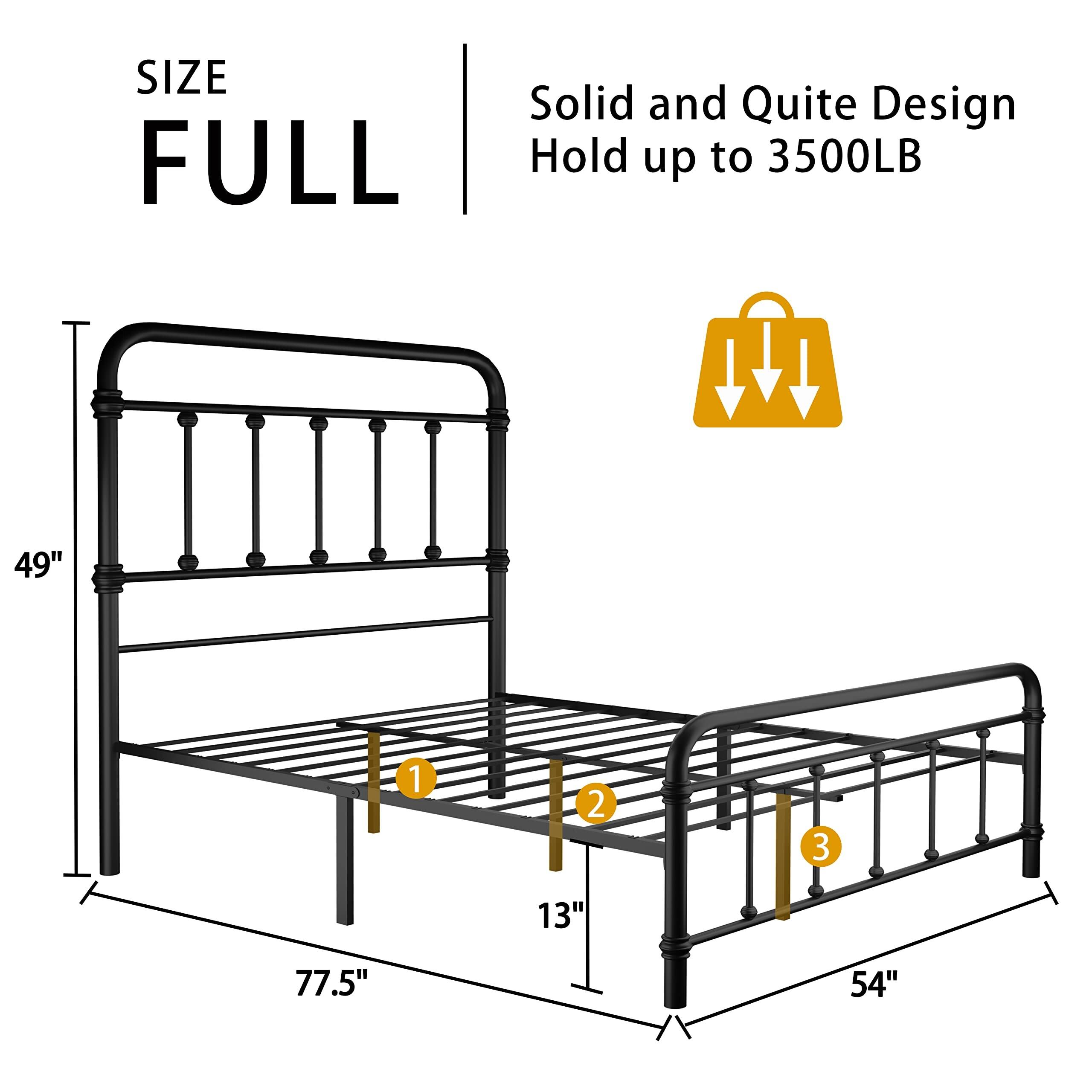Full Bed Frame, Metal Platform Bed Frame with HighHeadboard, Solid