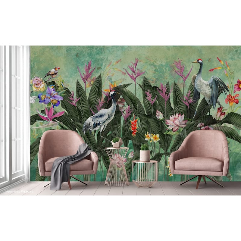Tropical Paradise Wallpaper Mural Exotic Birds and Lush Flowers