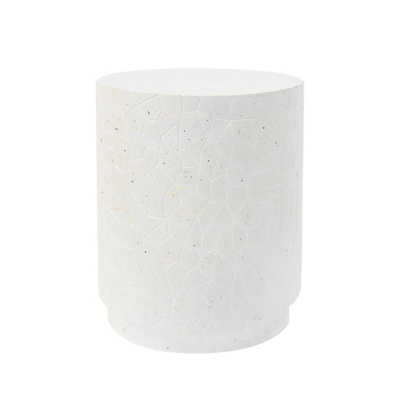Roomfitters Outdoor Drum End Table, Modern Round Accent Table for Patio, Balcony or Living Room, White