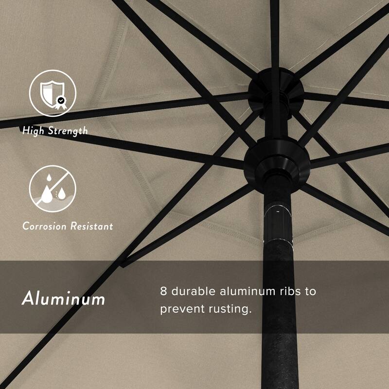 California Umbrella 75' Round Crank Lift Push Button Tilt Black Aluminum Patio Umbrella, Olefin