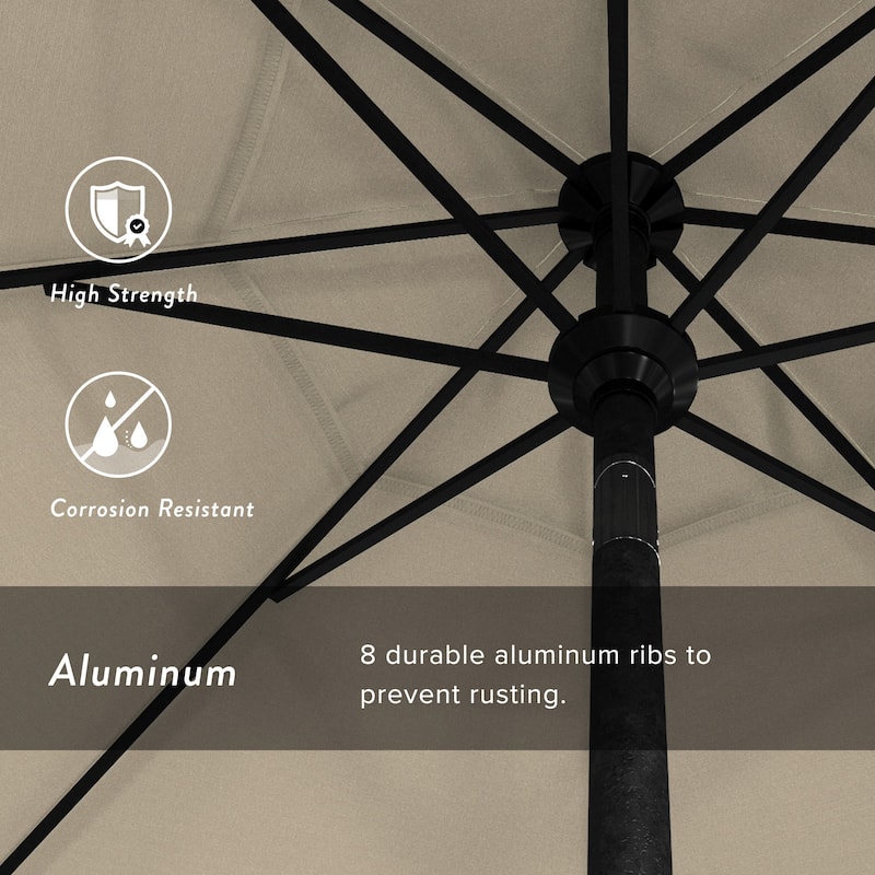 California Umbrella 9' Rd Golden State Series Patio Umbrella Black Aluminum Frame Crank Lift Collar Tilt Olefin Royal Blue