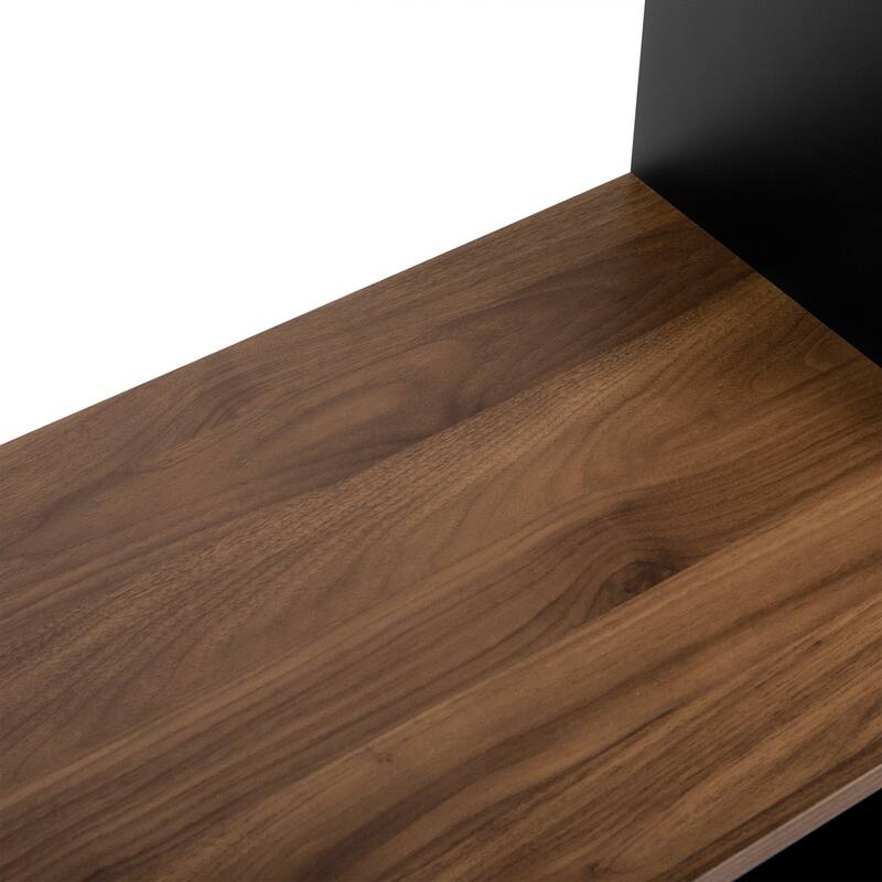 95.5" Entertainment Center for TVs up to 80", Media Console with Tempered Glass Doors & Bookshelves