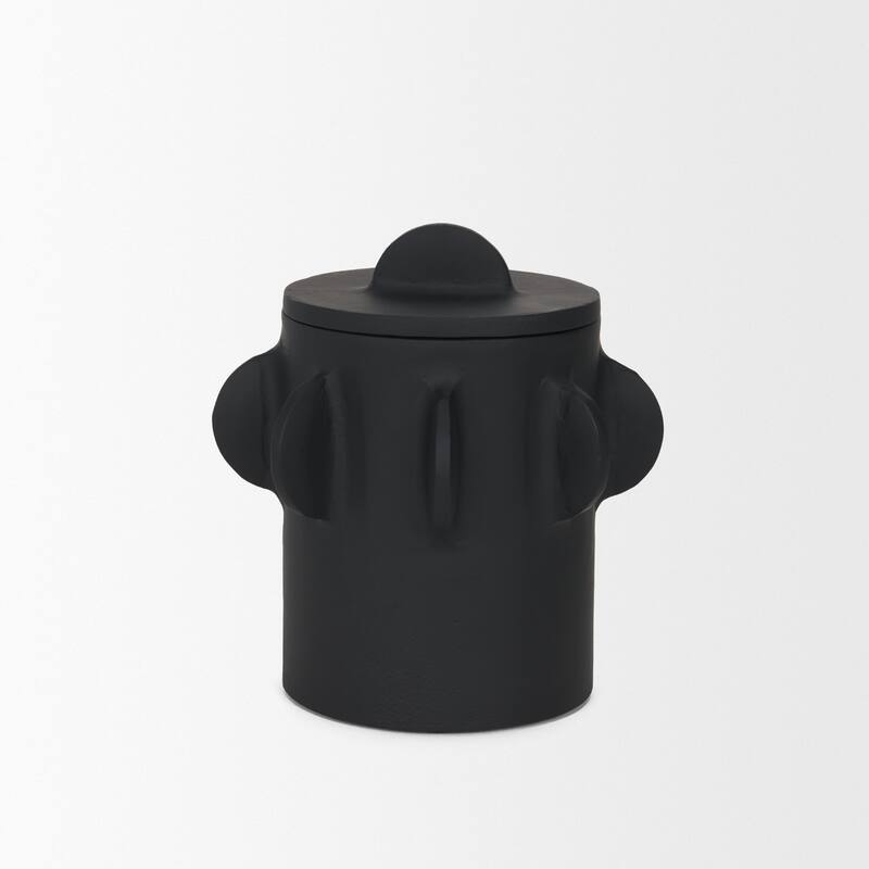 Deacon Large Matte Black Metal Canister with Sculptural Handles