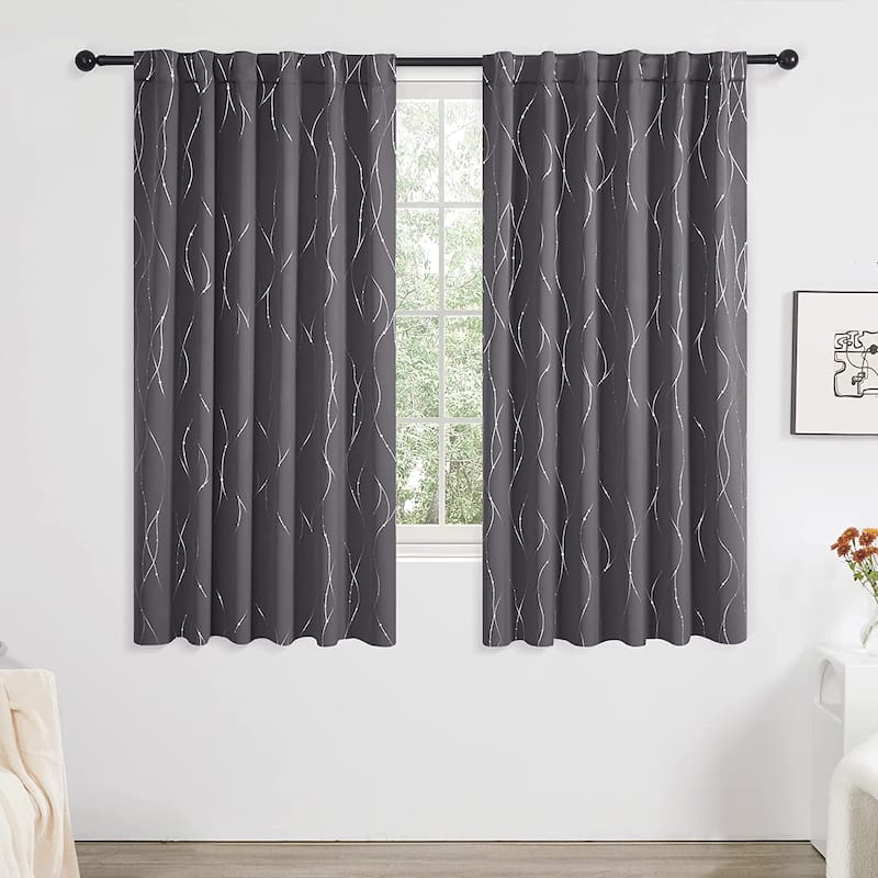 Deconovo Back Tab Silver Lines with Dots Curtain Panel Pairs(2 Panel)