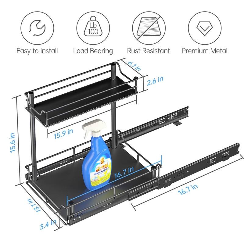 Under Sink Organizer with Slide - 16.9"D x 13.4"W x 15.7"H