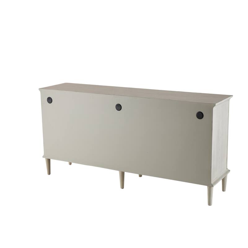 Wooden Washed Circular Woven Rattan 3 Door Sideboard with Round Silver Knobs - Light Gray - Roche River Decor