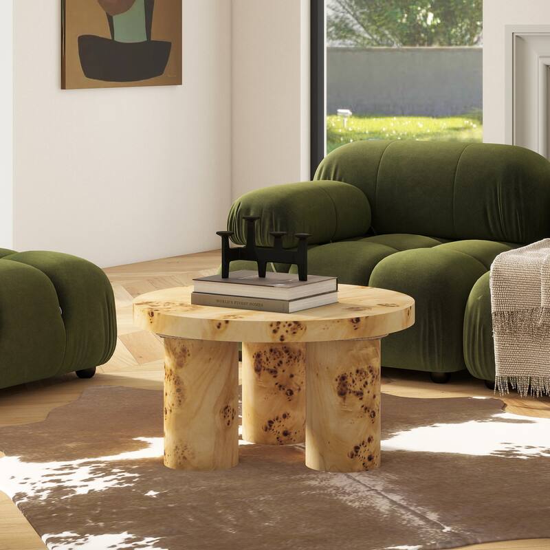 Nebula 28" Burl Wood Round Pillar Leg Coffee Table