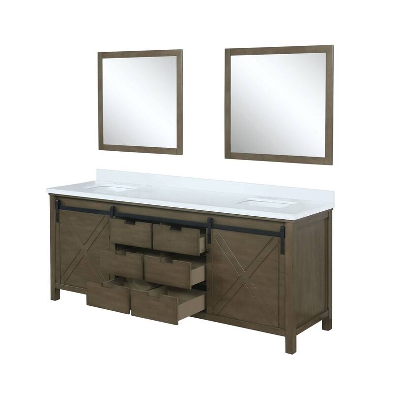 Marsyas 80 in W x 22 in D Dark Grey Double Bath Vanity, Carrara Marble Countertop and 30 in Mirrors