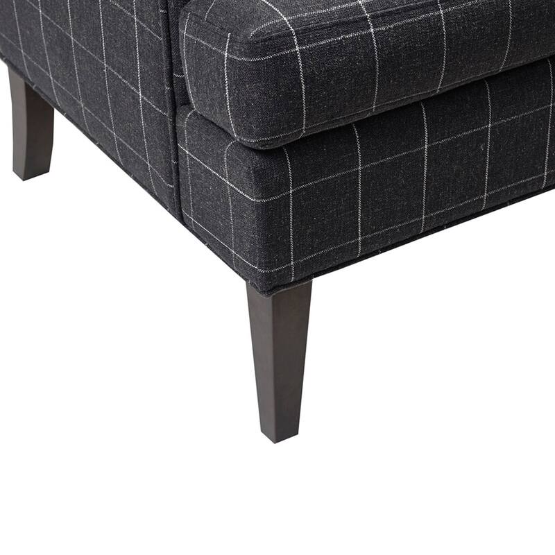 Roomfitters 360 Degree Swivel Accent Chair, Plaid Wingback Armchair, Upholstered Martha Stewart Lounge Seating, Charcoal Grey