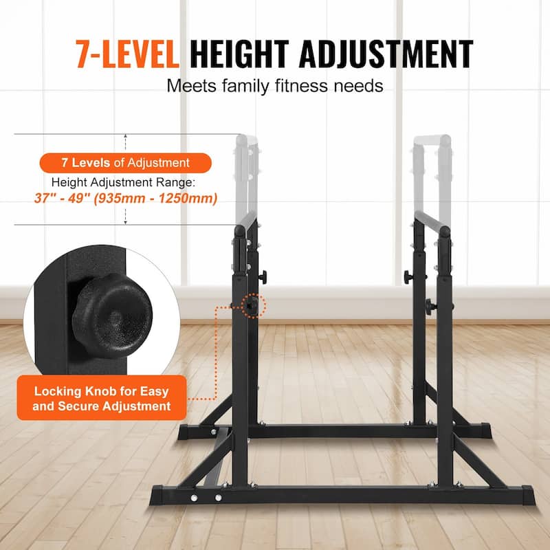Black Steel Dip Bar with 800 lbs Capacity & 7-Level Adjustment - 49.6" x 47.6" x 49.2"