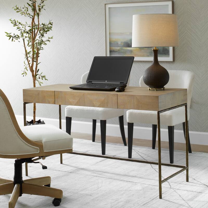 Rectangular Desk with Center Drawer- 52" - Antique Gold and Brown
