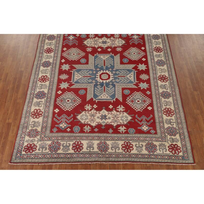 Geometric Red Kazak Oriental Area Rug Wool Carpet - 8'0" x 9'9"