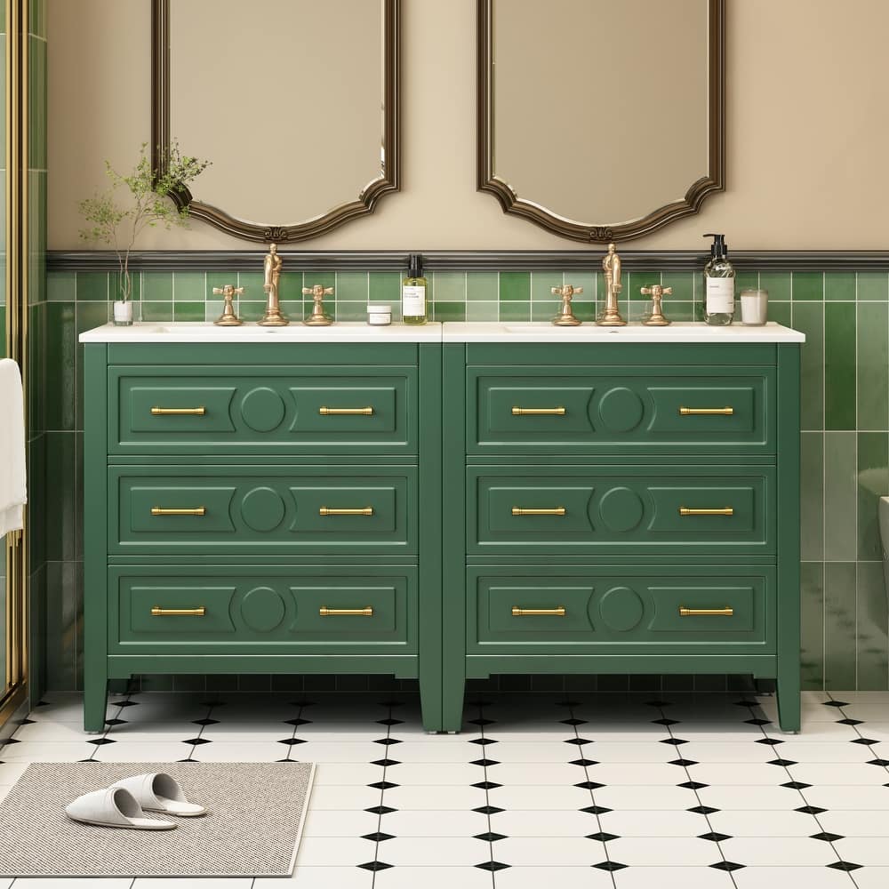 Roomfitters 30 Inch Bathroom Vanity with Ceramic Sink Combo, Freestanding Storage Cabinet with 3 Drawers