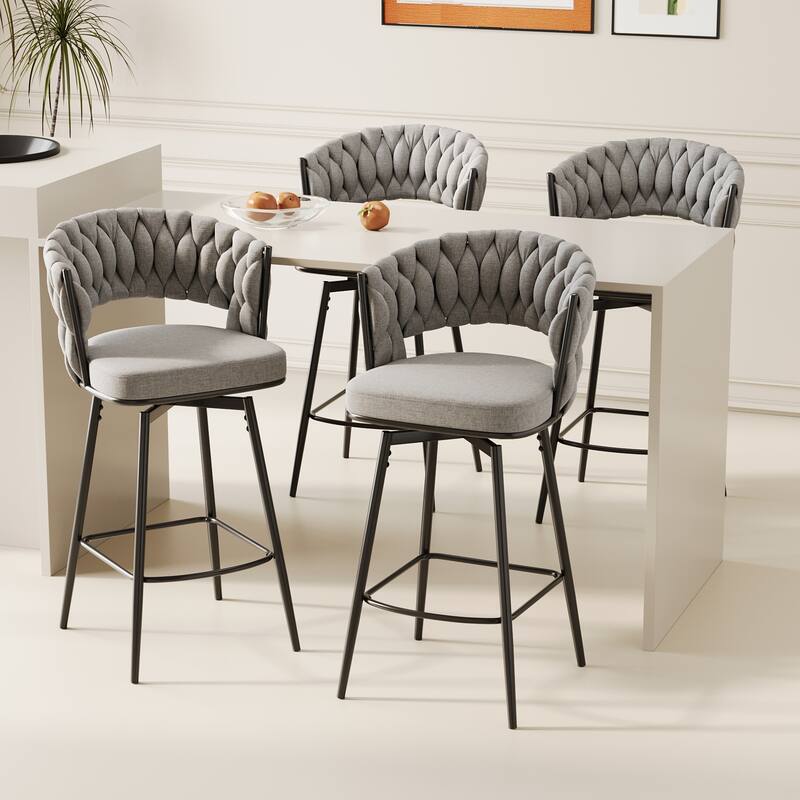 Modern Luxury 360°Swivel Bar Chairs Set of 2, with Cushioned Seat Backrest and Metal Legs