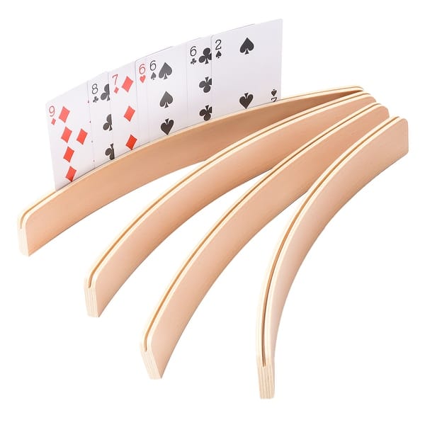 slide 2 of 6, GSE™ Set of 4 Playing Cards Holders, 12.5" Wooden Curved Playing Card Racks for Kids, Adults and Seniors