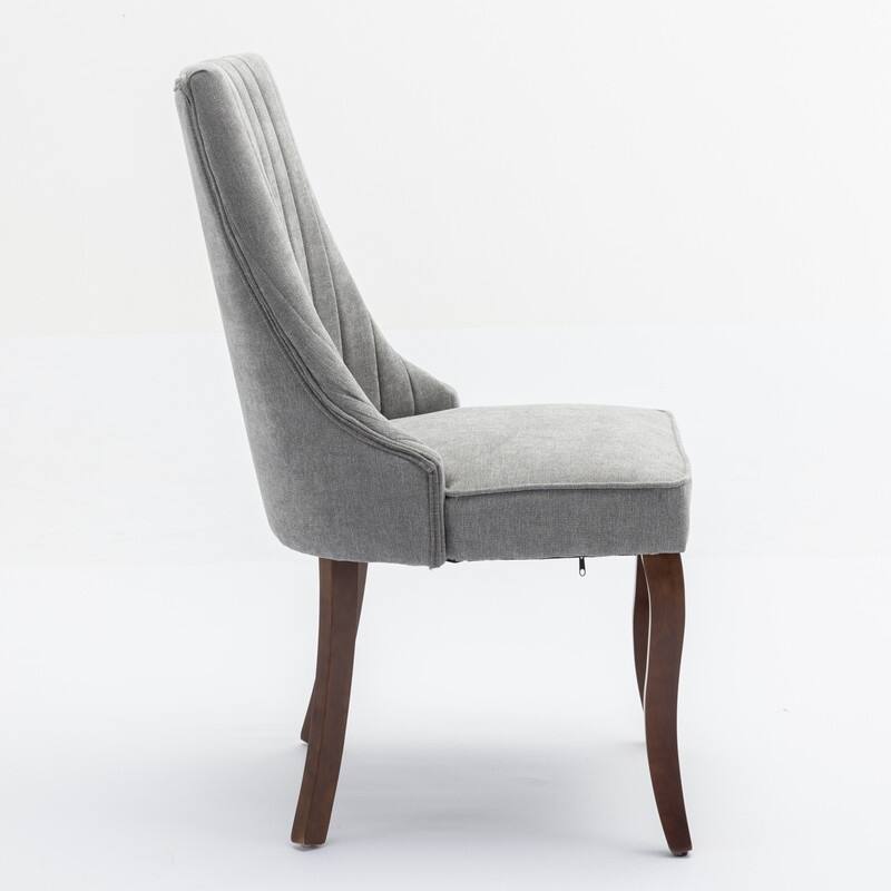 Comfy Linen Upholstered Dining Chairs Set of 2 with Curved Solid Wood Legs for Dining Room