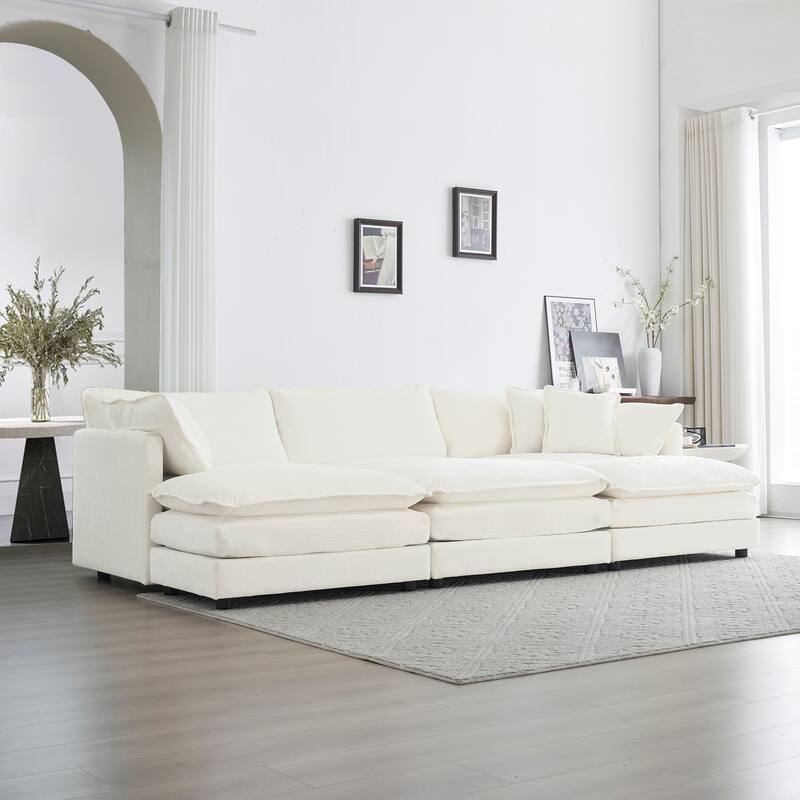 Comfortable Deep Seat Reversible Modular 6 Seater Sectional Super Soft Sofa U Shaped Sectional Couch with 3 Ottomans, 3 Toss Pil