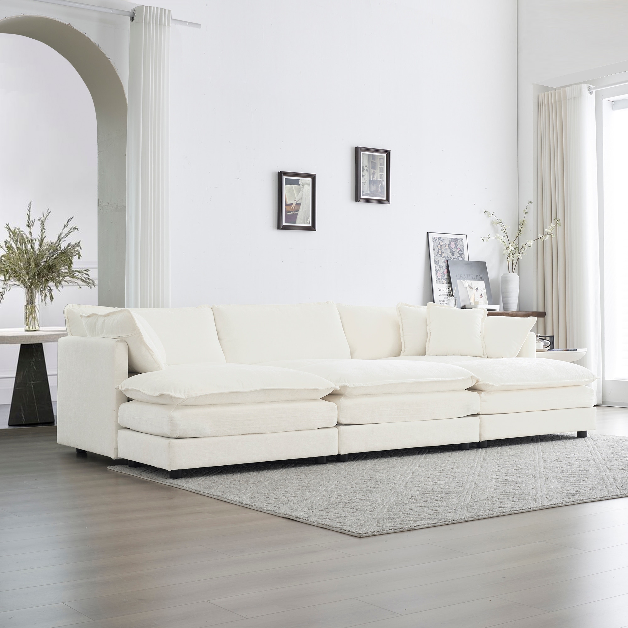 Modular White Sectional Sofa Deep Seat Sleeper Loveseat w 3