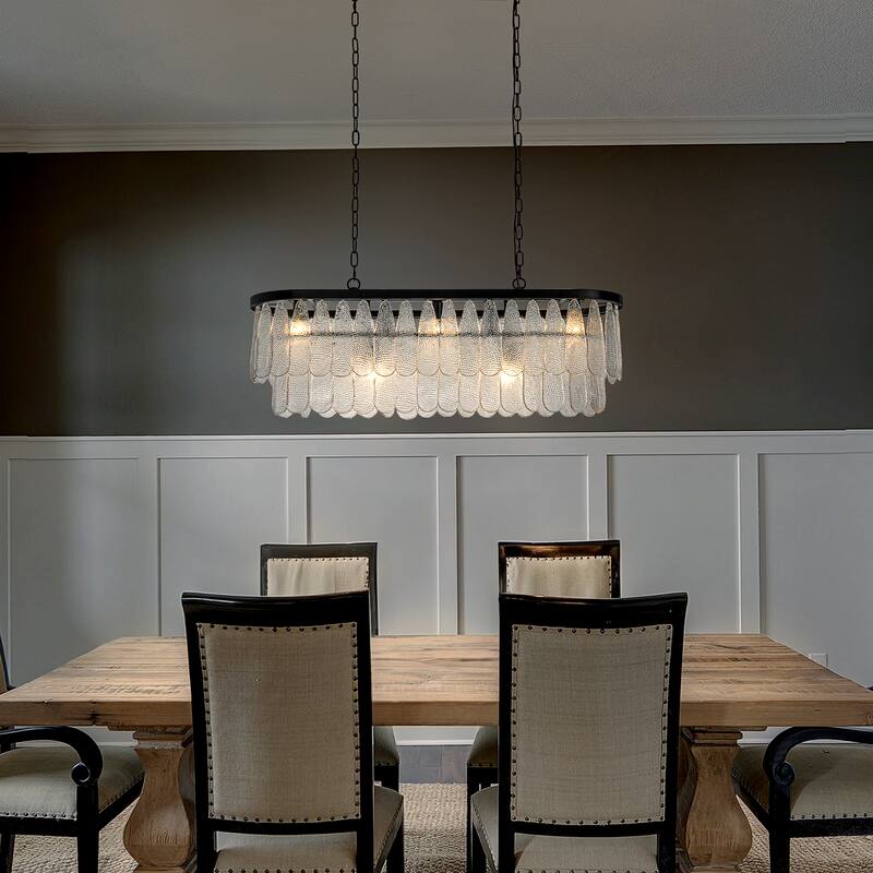 Vintage Textured Glass Chandelier Matte Black Rustic Art Glass Hanging Light