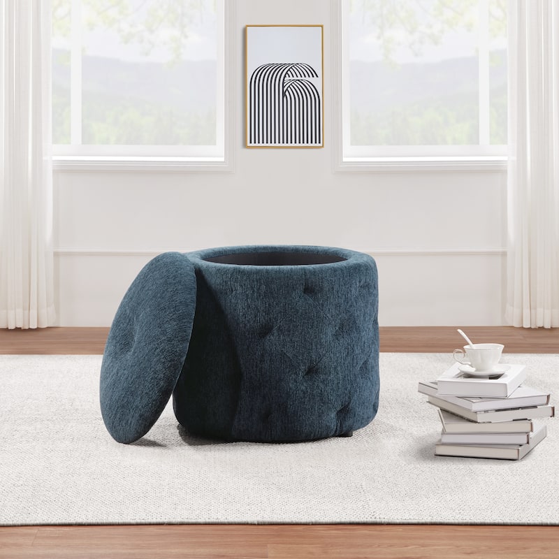 Erindale Round Storage Ottoman - Indigo