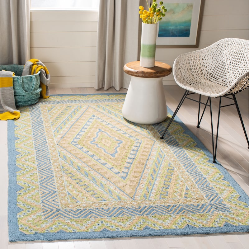 SAFAVIEH Handmade Four Seasons Piper Floral Rug - 3'6" x 5'6" - Blue/Yellow