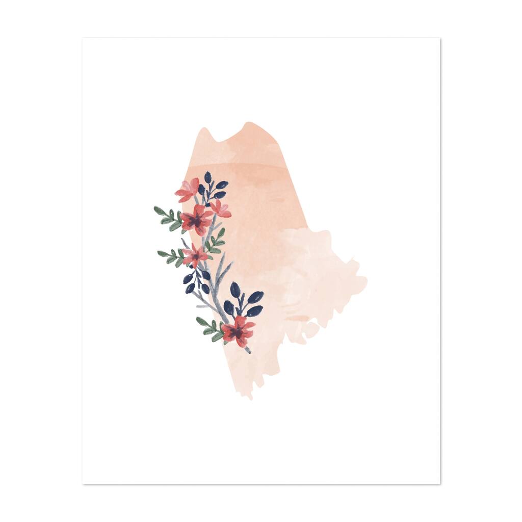 Maine Maine Floral Watercolor State Maps US State Art Print/Poster