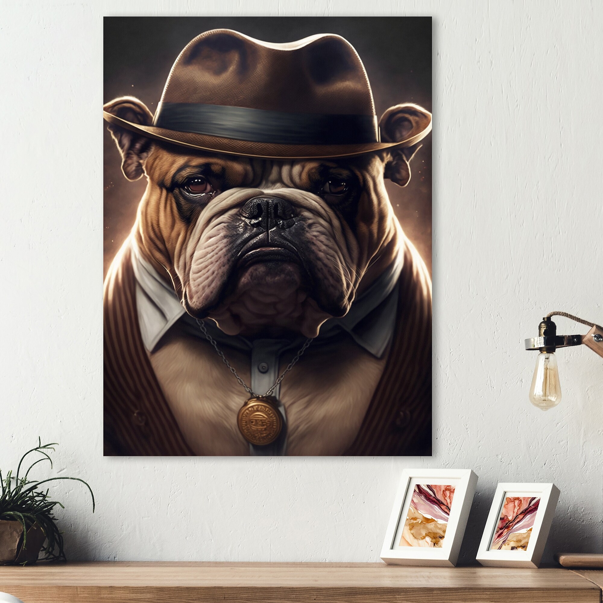 Designart 'Mafia English Bulldog II' Animals Dog Bulldog Gangster