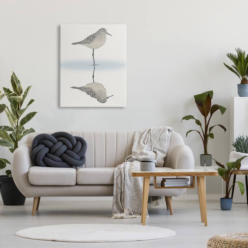 Stupell Soothing Sandpiper Bird Standing Ocean Shoreline Reflection Canvas Wall Art, Design by Ziwei Li