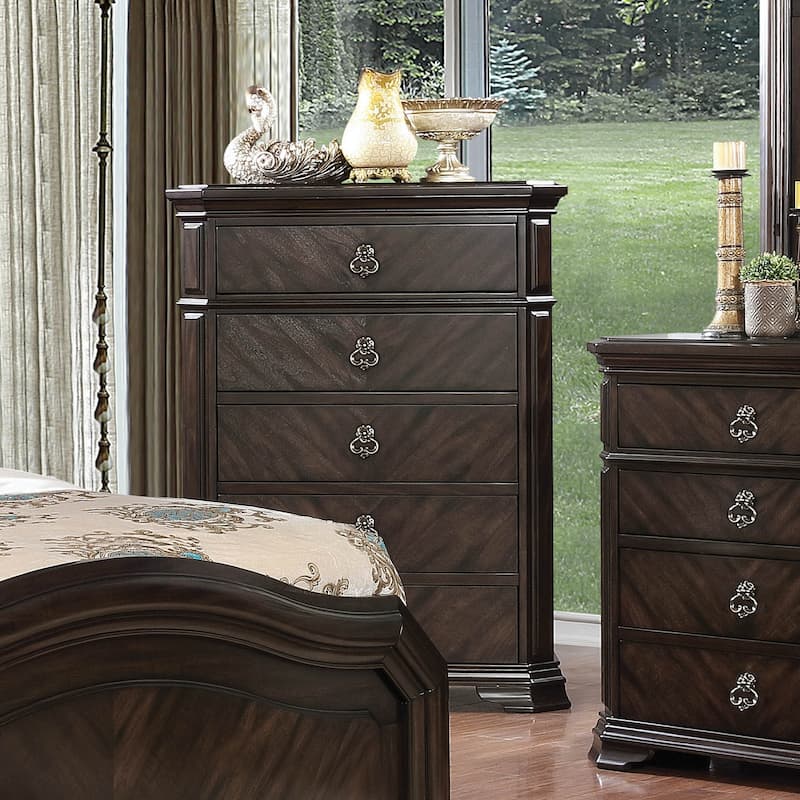 Hixi Traditional Brown Solid Wood 5-Drawer Chest by Furniture of America