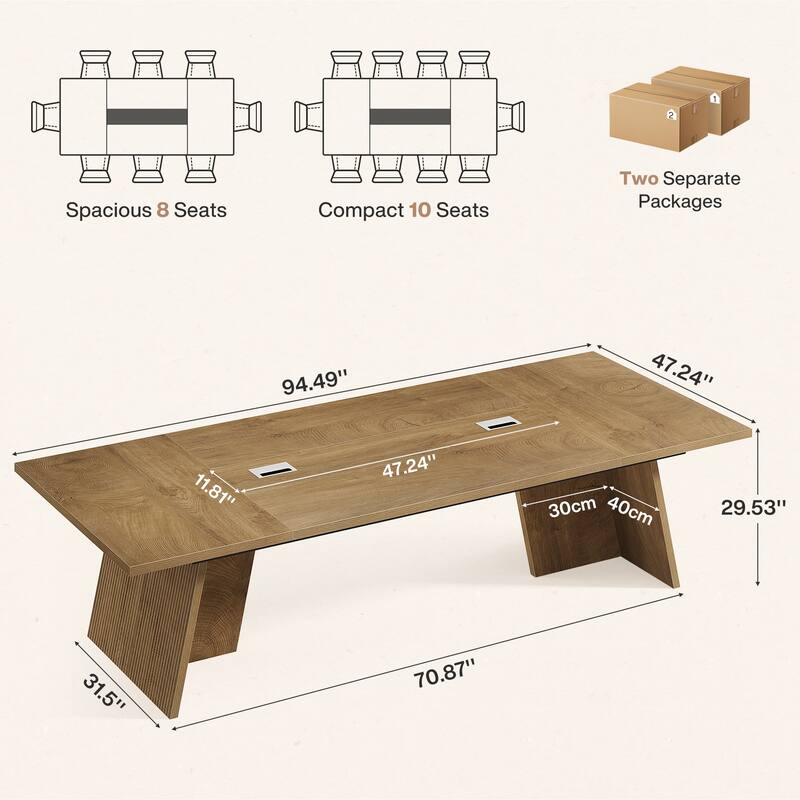 Modern Conference Table for 10 People, 8ft Conference Room Table