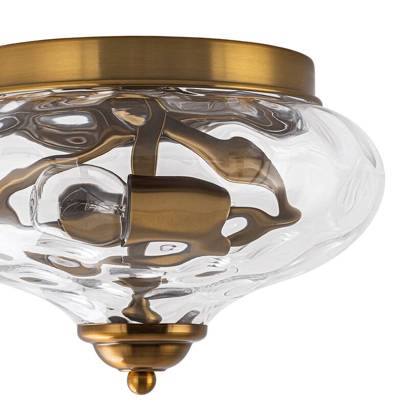 Modern Farmhouse 2-light Water Pattern Hammered Glass Flush Mount 9in