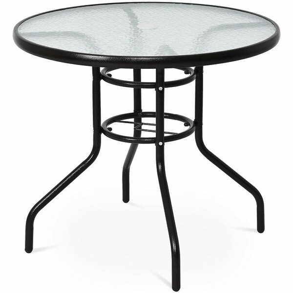 Costway 31 1/2'' Patio Round Table Steel Frame Dining Table Patio Furniture Glass Top - as pic
