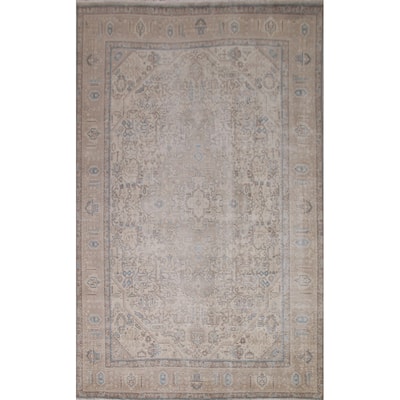 Handmade Vintage Distressed Tabriz Persian Rug Handmade Wool Carpet - 6'7" x 9'7"