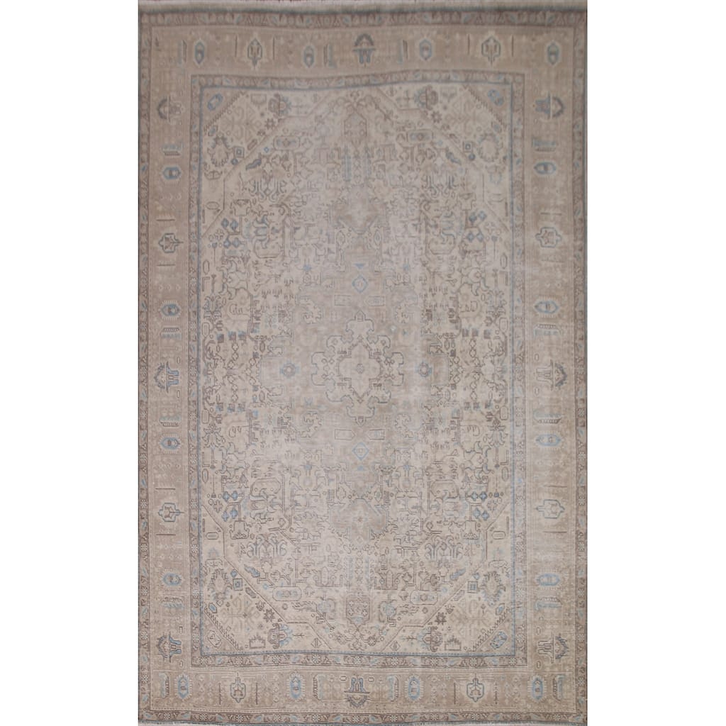 Handmade Vintage Distressed Tabriz Persian Rug Handmade Wool Carpet - 6'7" x 9'7"