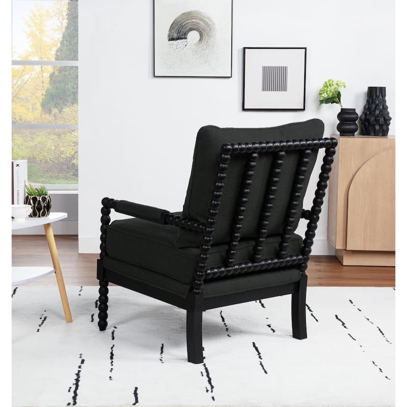 SEYNAR Mid Century Teddy Velvet Fabric Wood Accent Armchair with Cushion Set of 2