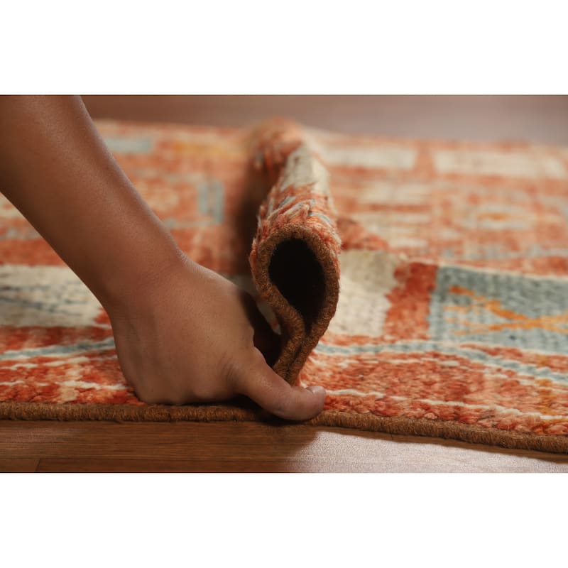 Orange Geometric Moroccan Oriental Rug Hand-Knotted Modern Wool Carpet - 4'1" x 6'1"