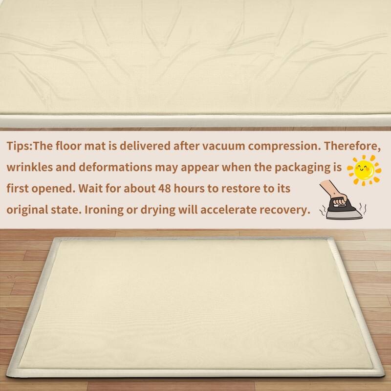 Baby Play Mat, Memory Foam Rug, Large Padded Crawling Mat for Toddlers - Beige