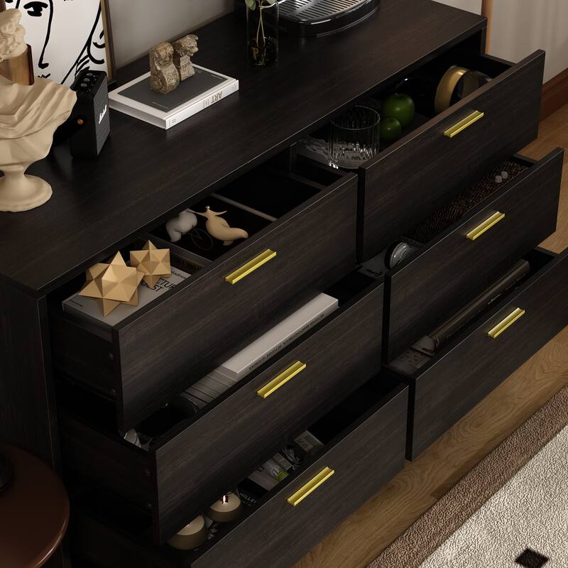 6 Drawer Larget Chest&Dresser With Golden Metal Handles