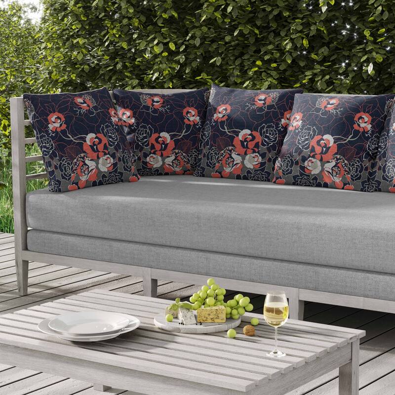 Regal Rose Retreat Indoor/Outdoor Reversible Throw Pillow Indigo and Red