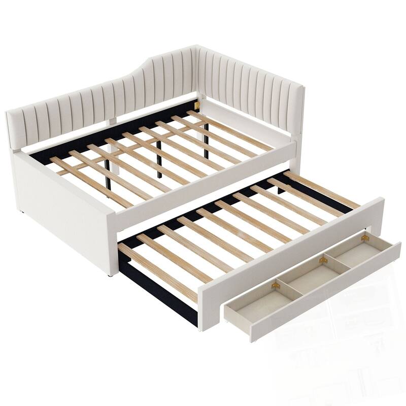 Upholstered Daybed with Trundle and Three Drawers