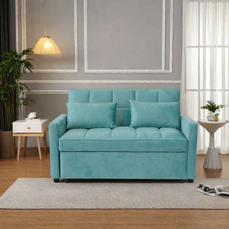 Convertible Velvet Sofa Bed with Reclining Backrest and USB Ports - Space-Saving Design
