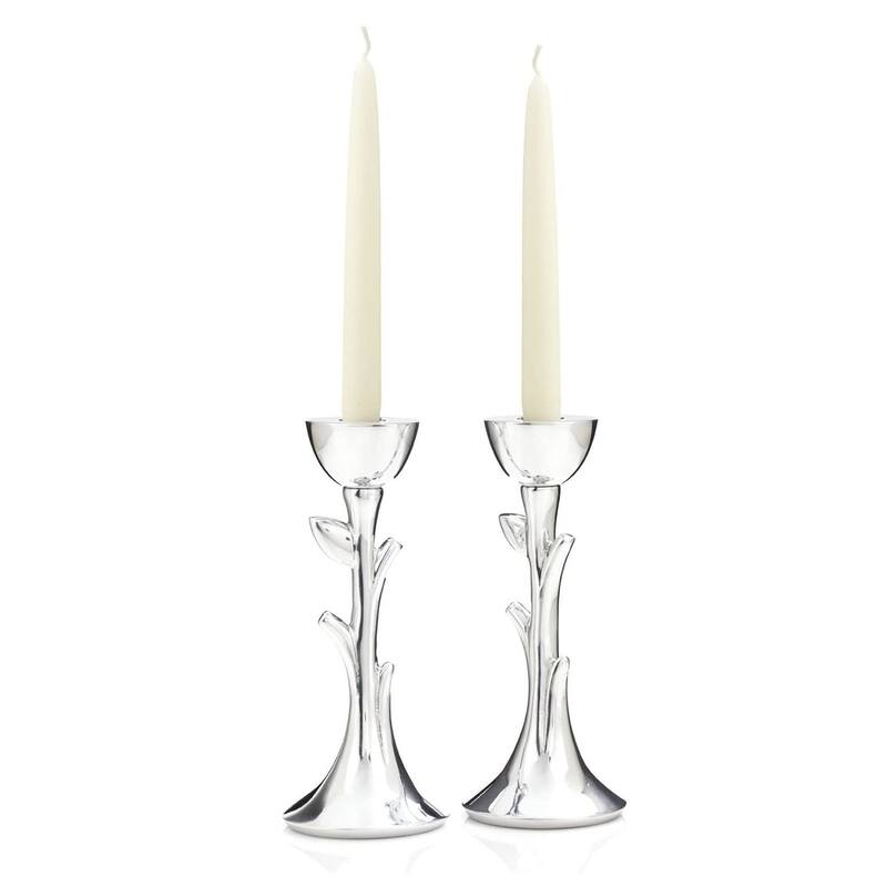 Nambe Tree of Life Sabbath Candlesticks 3.5"W x 8"H On Sale Bed