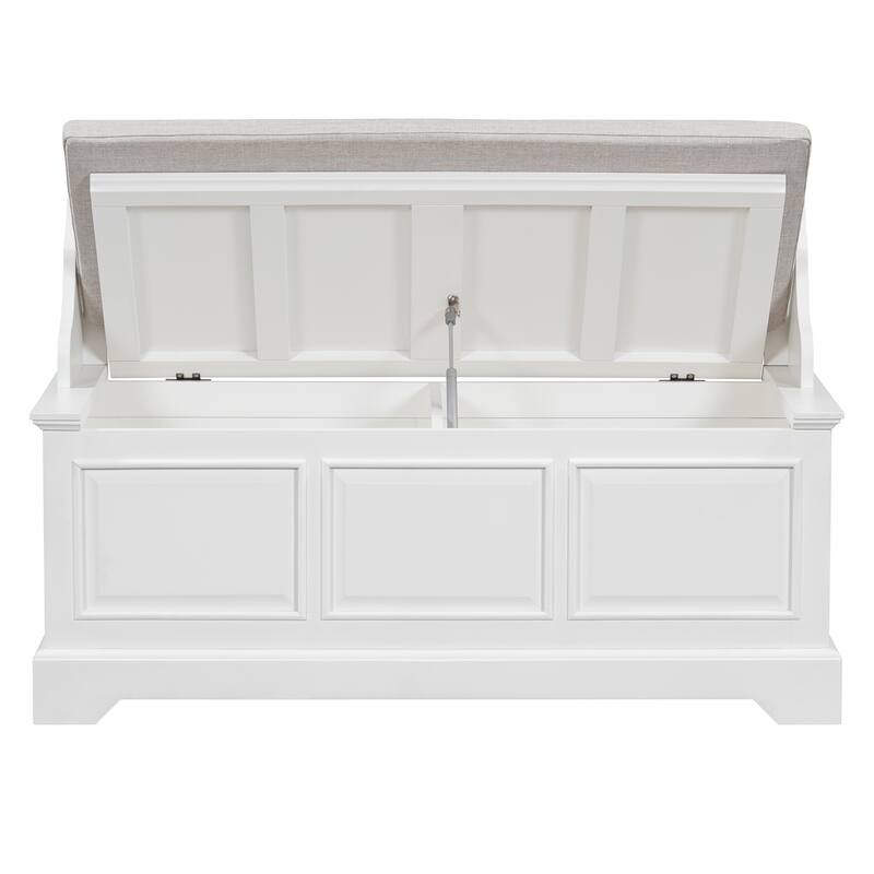 Shoe Storage Bench Wooden Entryway Bench with Linen Cushion