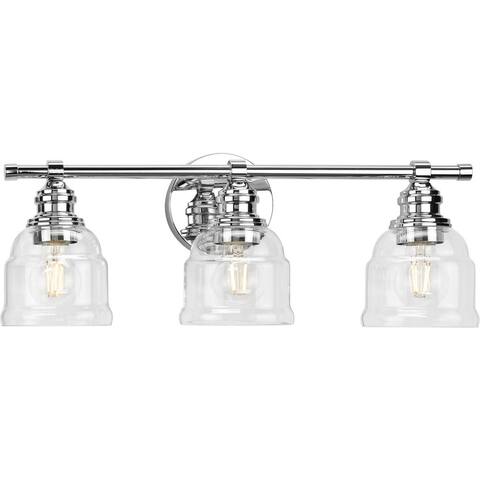 Ambrose Collection Three-Light Chrome Clear Glass Bath Vanity Light - 21 in x 6.5 in x 7.88 in