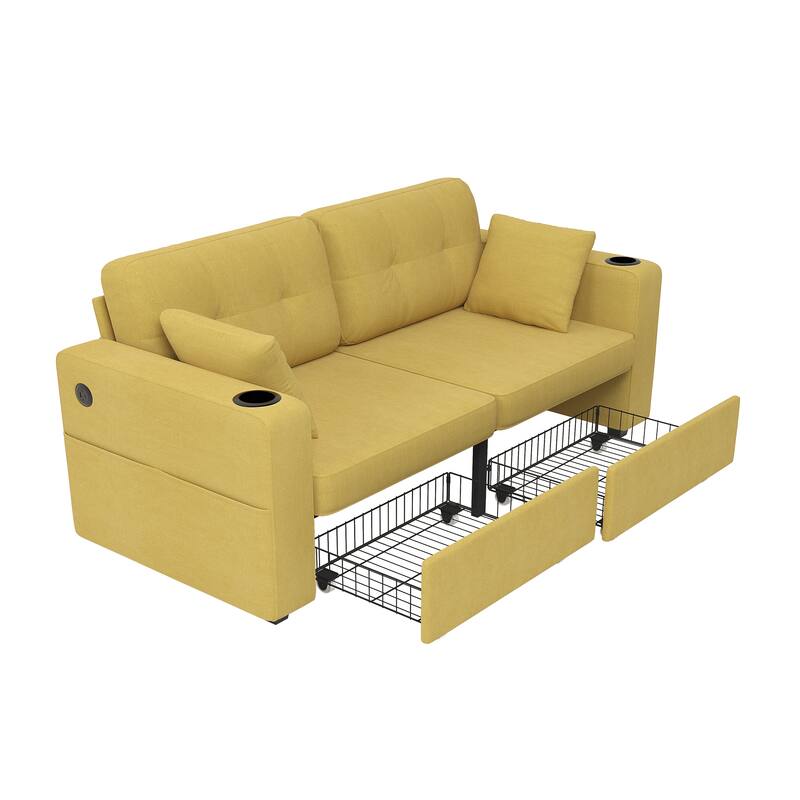 Sofas, Couch Set, 3 Seats Sofa, USB Charging,Wood Frame, Easy to Install, with Storage, Charging Station, Cup Holder
