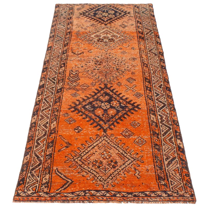 ECARPETGALLERY Hand-knotted Melis Vintage Orange Wool Rug - 3'8 x 9'7