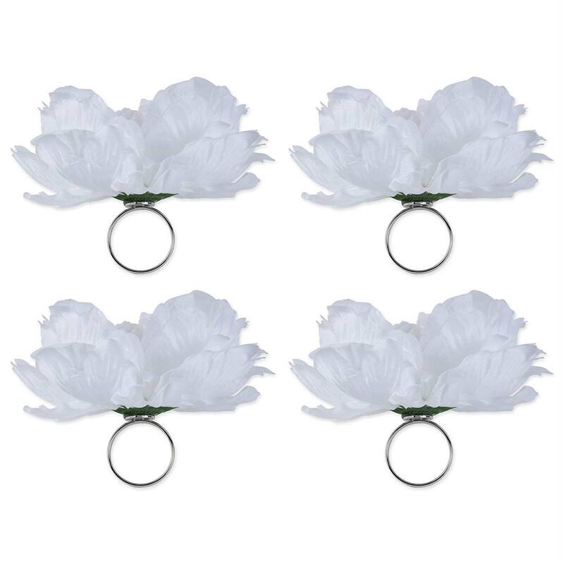 DII Fun Decorative Party Napkin Rings, 1.5" Diameter (inside) - White Peony - Set of 6